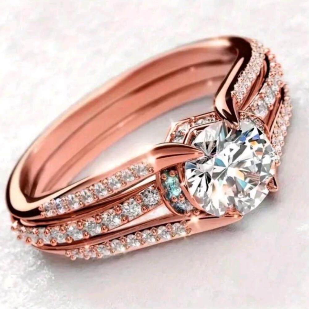 NEW Rose Gold CZ Diamond Ring with Intricate Detailing, Size 5